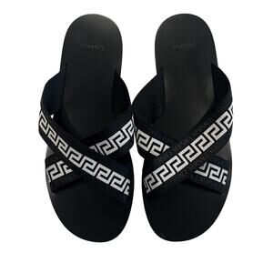 13-84 VERSACE Men's NWOT Nastro Greca Logo Strap Sandals Black Size 44/10.5-11
